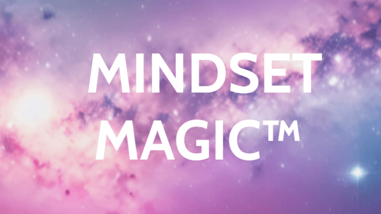 Vibrant galaxy background with the text "MINDSET MAGIC™" in bold white letters